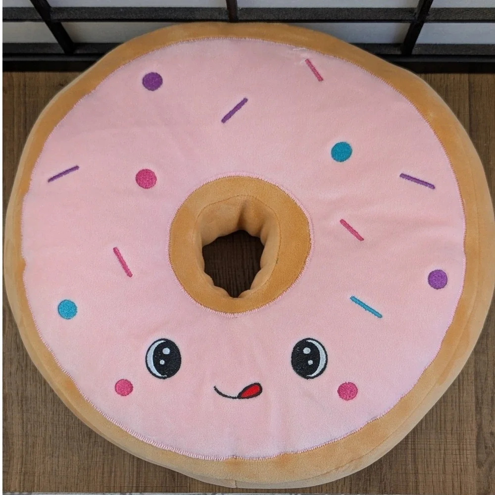 Homerbest Pink‎ Frosted Donut Plush Floor Pillow Kawaii Embroidered Cushion 13x4